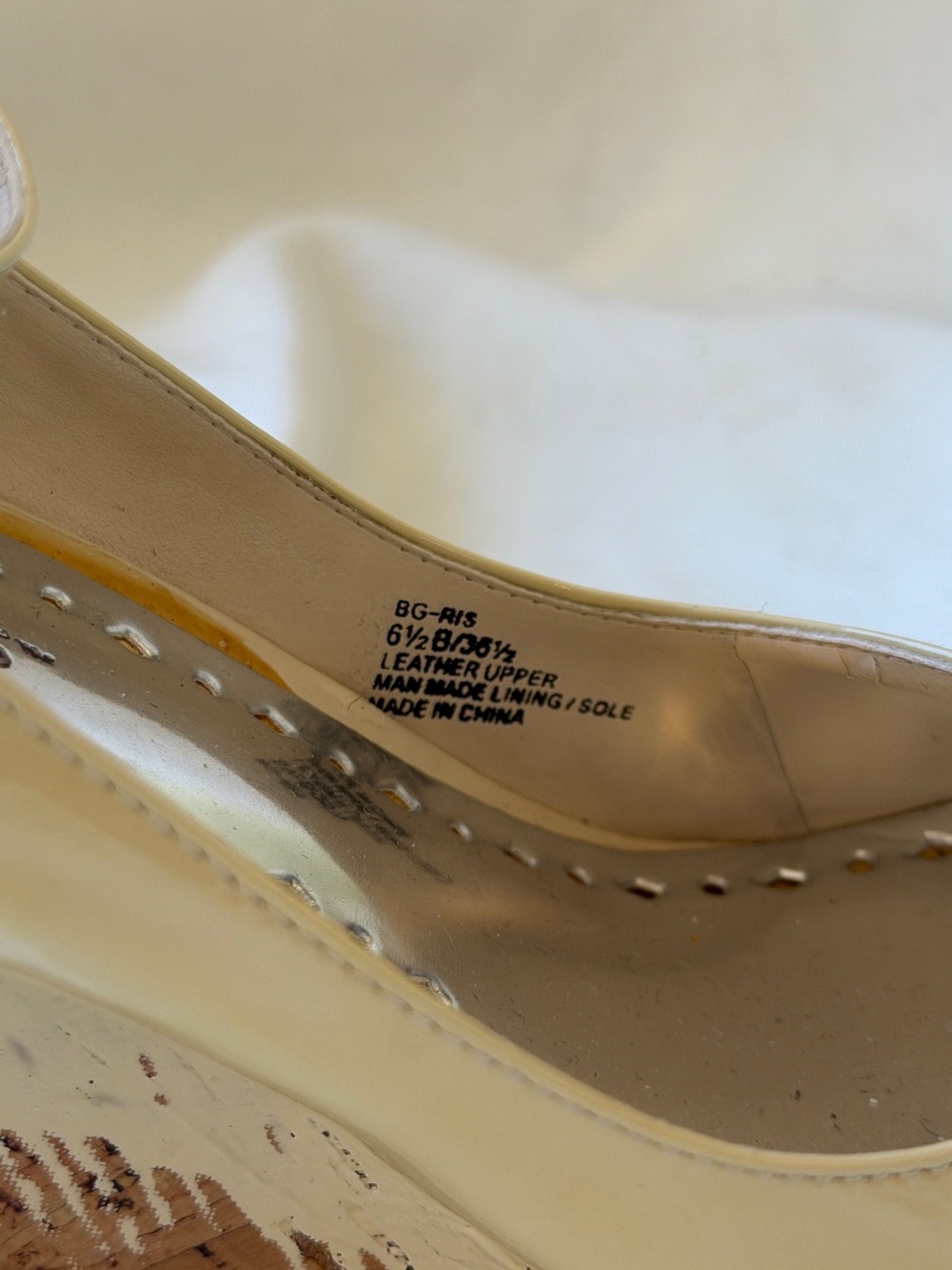 BCBGirls Cream Patent Peep-Toe Ankle Strap Wedges - Picture 4 of 6